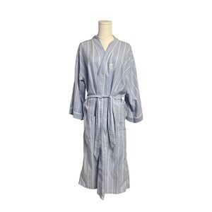 VTG HEMINGWAY POINT Blue White Stripe Robe Shawl Collar OSFM USA Made Classic